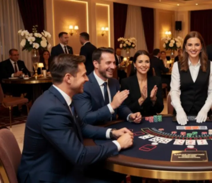 Goście grający w Blackjacka podczas eleganckiego eventu firmowego