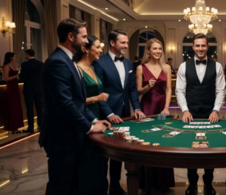 Mobilny stół do Blackjacka na eleganckim evencie nocnym