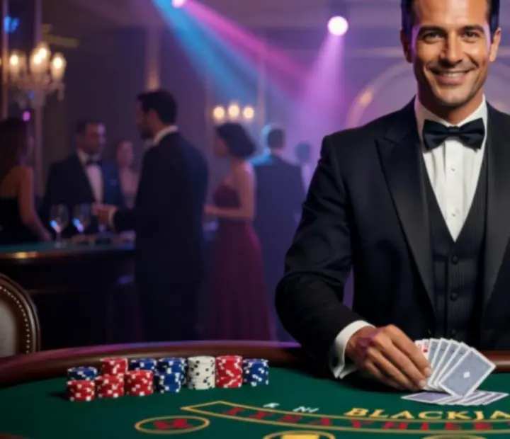 Profesjonalny croupier prowadzący rozgrywkę Blackjacka
