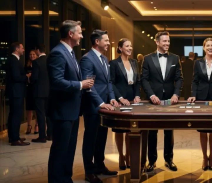 Profesjonalni krupierzy prowadzący elegancki event firmowy