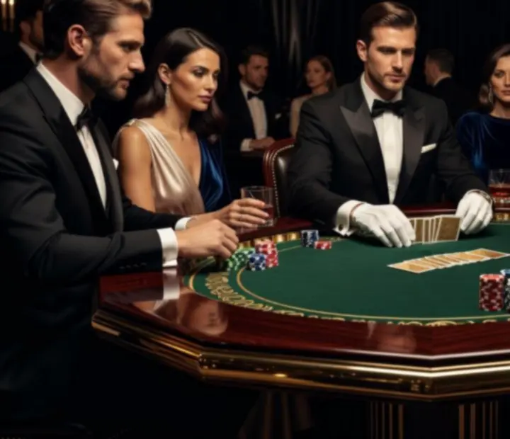 Stół pokerowy VIP z eleganckimi krupierami podczas wieczoru eventowego