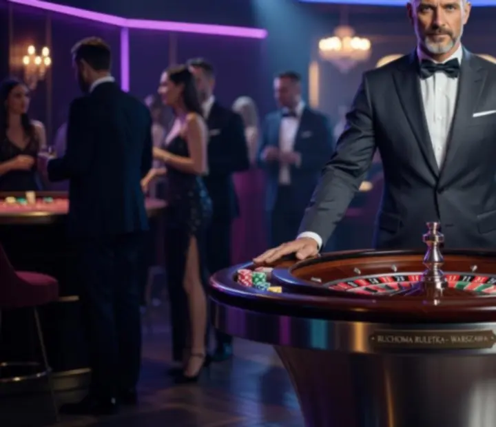 Profesjonalny krupier prowadzący ruletkę podczas eleganckiego eventu